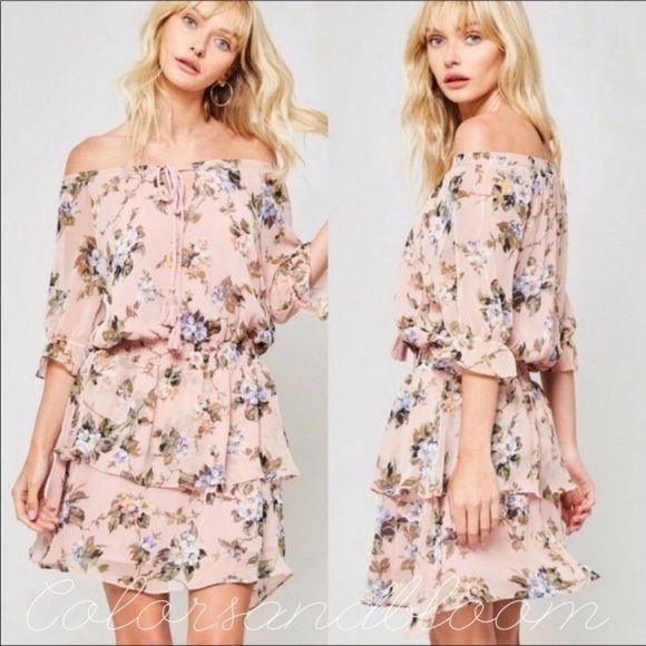 BLUSH FLORAL RUFFLE DRESS - Picture 2 of 3